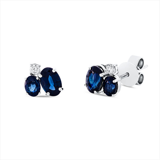 Ohrstecker 18 kt WG, 2 Brill. 0,08 ct, TW-pi, 2 Saphire 1,13 ct blau, 2 Saphire 0,58 ct blau