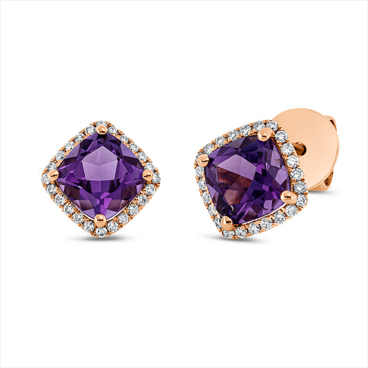 Ohrstecker 18 kt RG, 48 Brill. 0,22 ct, TW-si, 2 Amethyste 2,00 ct lila
