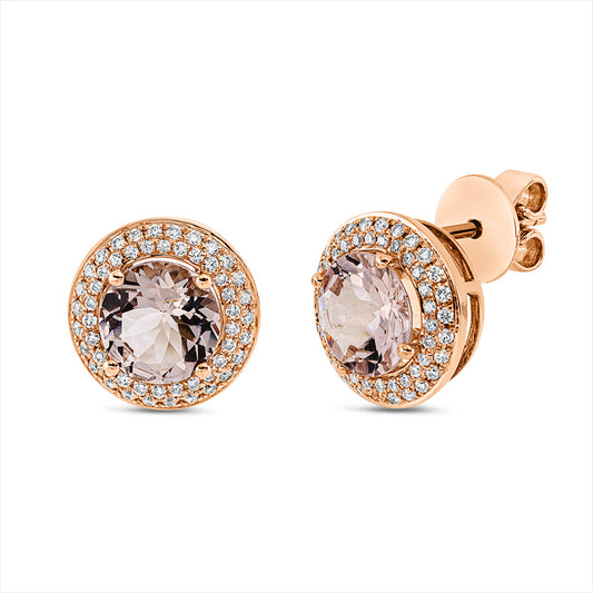 Ohrstecker 18 kt RG, 104 Brill. 0,39 ct, TW-si, 2 Morganit 2,40 ct rosa
