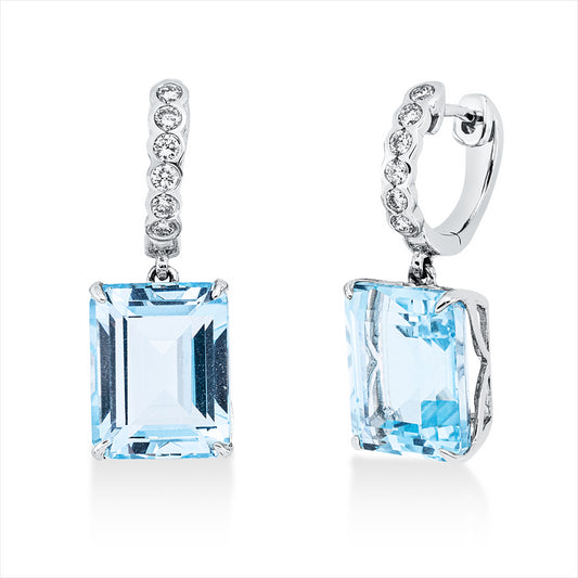 Ohrschmuck 18 kt WG, 12 Brill. 0,33 ct, TW-si, 2 Topase 12,90 ct sky blue