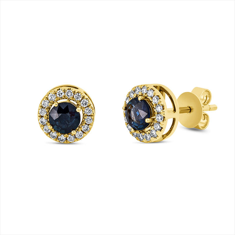 Ohrstecker 18 kt GG, 32 Brill. 0,16 ct, W-si, 2 Saphire 0,55 ct blau