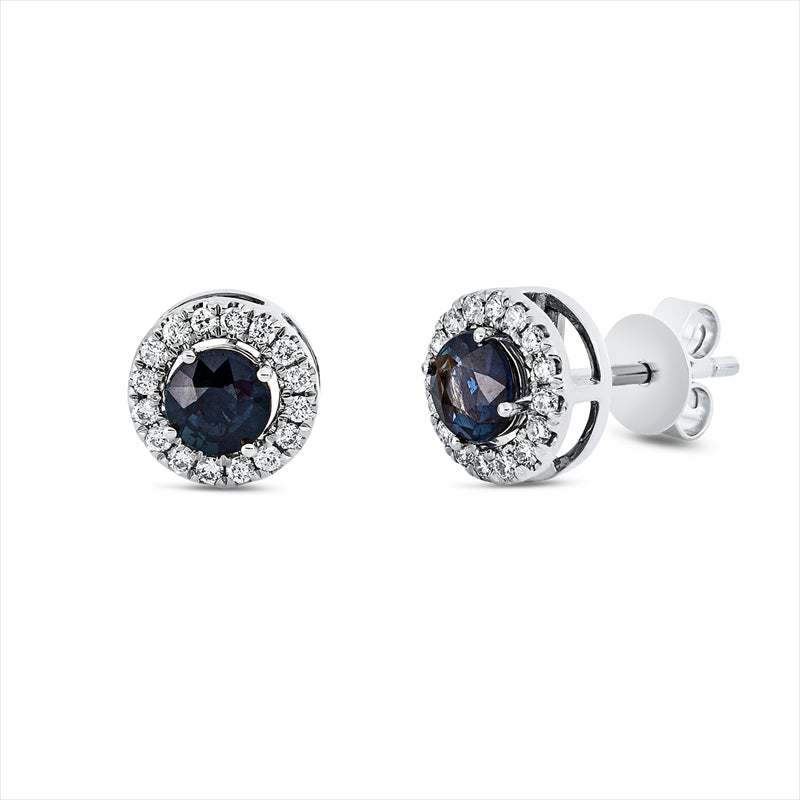 Ohrstecker 18 kt WG, 32 Brill. 0,15 ct, W-si, 2 Saphire 0,61 ct blau