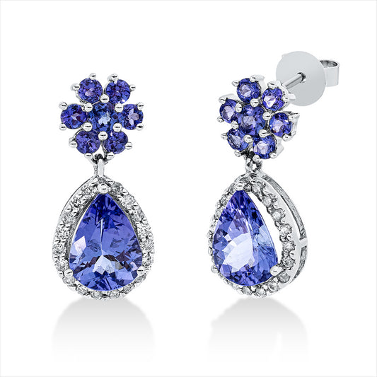 Ohrschmuck 18 kt WG, 38 Brill. 0,24 ct, W-si, 2 Tansanit 2,25 ct blau, 14 Tansanit 0,62 ct blau