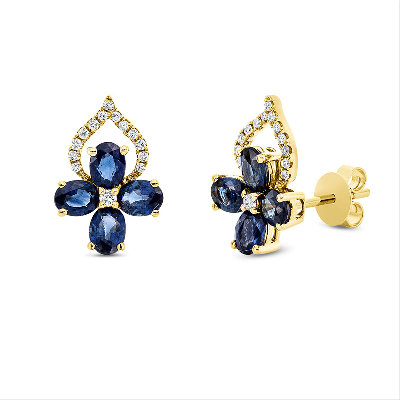 Ohrstecker 18 kt GG, 28 Brill. 0,10 ct, W-si, 8 Saphire 1,89 ct blau