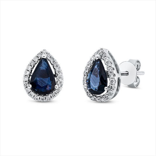 Ohrstecker 18 kt WG, 44 Brill. 0,17 ct, W-si, 2 Saphire 1,25 ct blau