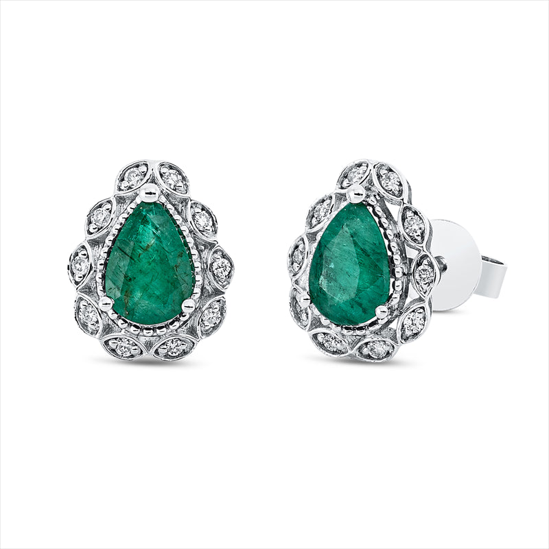 Ohrstecker 18 kt WG, 20 Brill. 0,08 ct, W-si, 2 Smaragde 0,80 ct grün