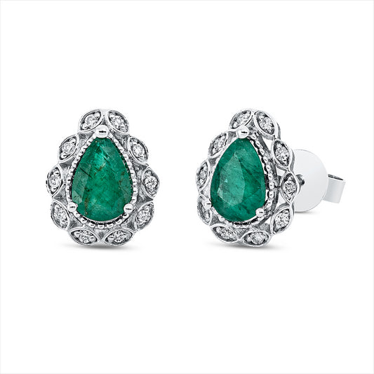 Ohrstecker 18 kt WG, 20 Brill. 0,08 ct, W-si, 2 Smaragde 0,80 ct grün