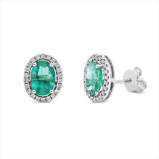 Ohrstecker 18 kt WG, 44 Brill. 0,17 ct, W-si, 2 Smaragde 1,38 ct grün