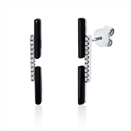 Ohrschmuck 18 kt WG, 20 Brill. 0,14 ct, F-vsi, 4 Achat 1,41 ct schwarz