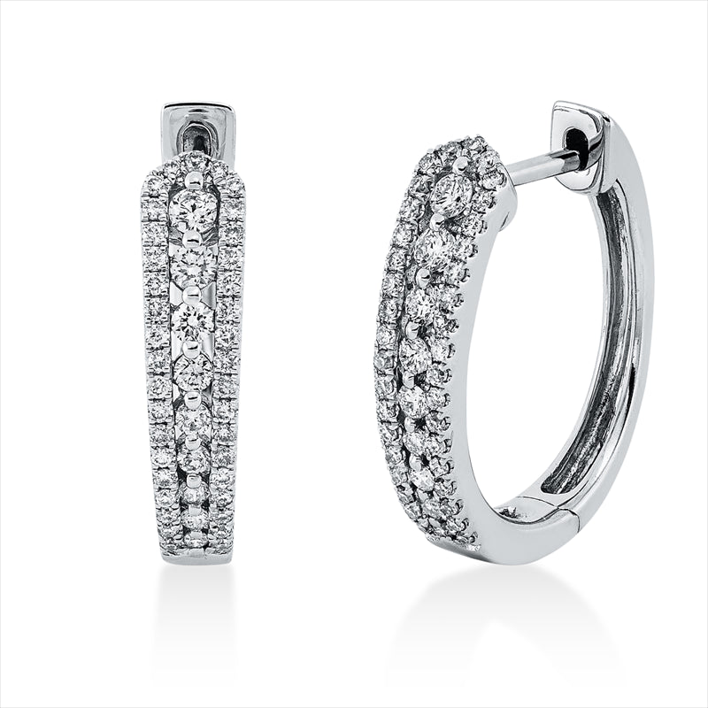 Creolen 18 kt WG, 6 Brill. 0,13 ct, W-pi, 86 Brill. 0,32 ct, W-pi