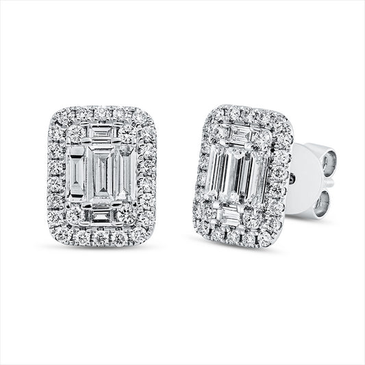 Ohrstecker 18 kt WG, 8 Bag. 0,31 ct, TW-si, 2 Bag. 0,26 ct, TW-si, 52 Brill. 0,34 ct, TW-si