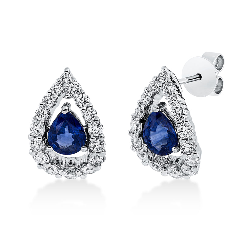 Ohrstecker 18 kt WG, 2 Brill. 0,15 ct, TW-si, 30 Brill. 0,94 ct, TW-si, 2 Saphire 1,48 ct blau