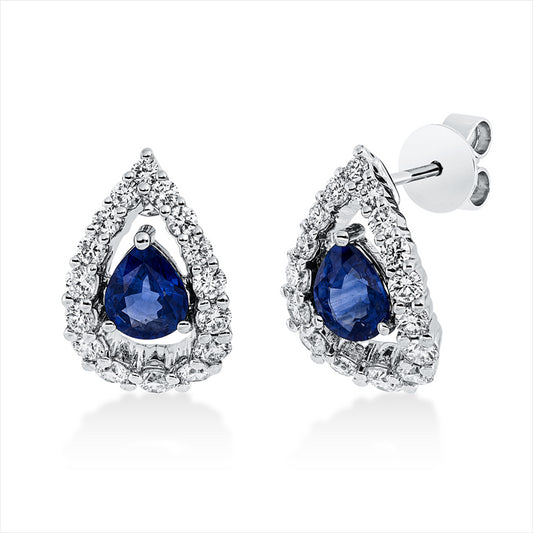 Ohrstecker 18 kt WG, 2 Brill. 0,15 ct, TW-si, 30 Brill. 0,94 ct, TW-si, 2 Saphire 1,48 ct blau