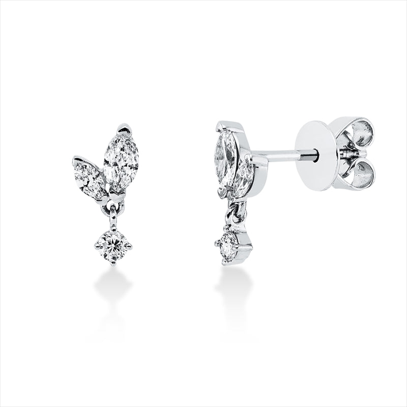 Ohrstecker 18 kt WG, 2 Brill. 0,07 ct, TW-si, 4 Nav. 0,26 ct, TW-si