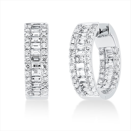 Creolen 18 kt WG, 42 Bag. 1,77 ct, TW-si, 80 Brill. 1,34 ct, TW-si