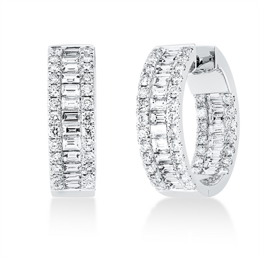 Creolen 18 kt WG, 42 Bag. 1,77 ct, TW-si, 80 Brill. 1,34 ct, TW-si