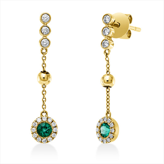 Ohrschmuck 14 kt GG, 30 Brill. 0,18 ct, TW-si, 2 Smaragde 0,20 ct grün