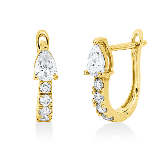 Creolen 18 kt GG, 2 Tropfen 0,40 ct, TW-vsi, 8 Brill. 0,22 ct, TW-si