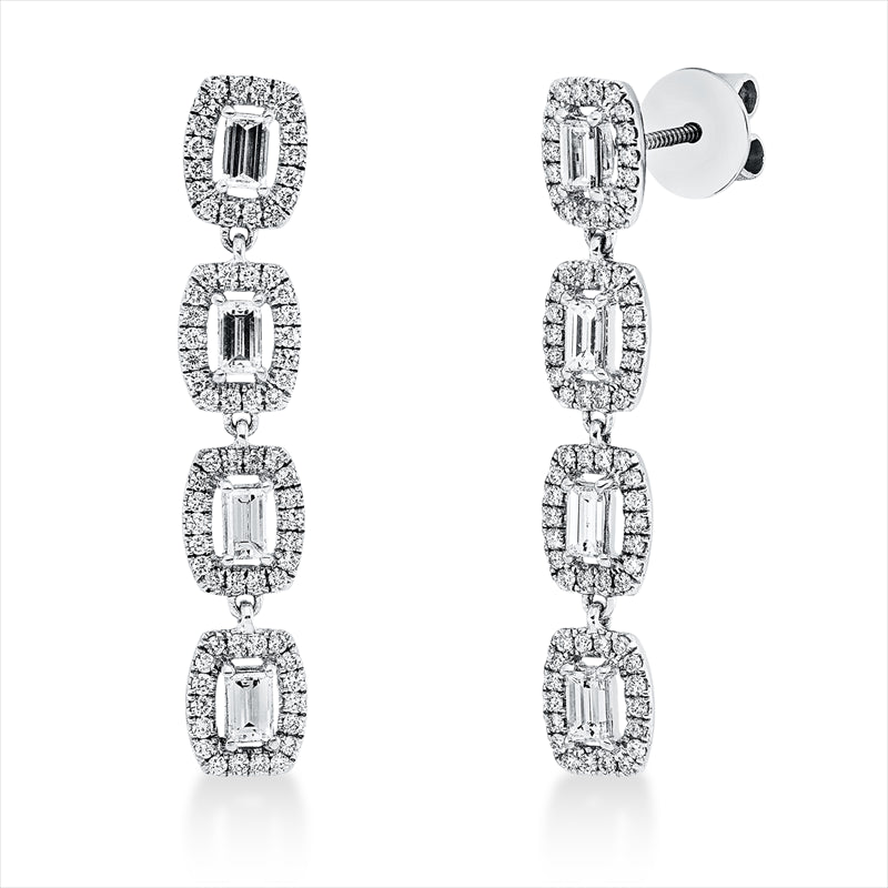 Ohrschmuck 18 kt WG, 8 Bag. 1,60 ct, TW-si, 144 Brill. 1,44 ct, TW-si