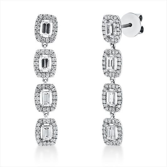 Ohrschmuck 18 kt WG, 8 Bag. 1,60 ct, TW-si, 144 Brill. 1,44 ct, TW-si