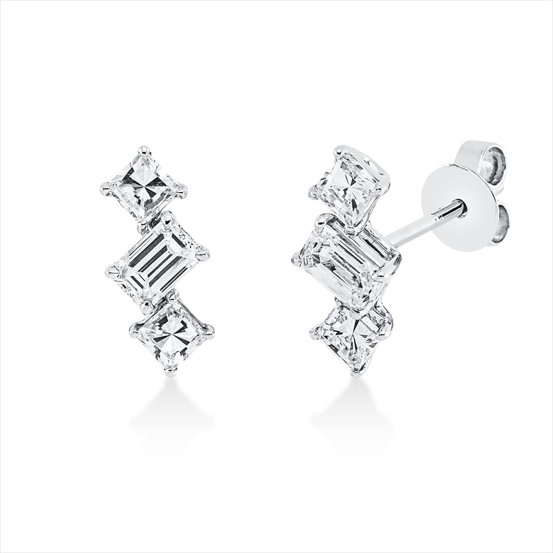 Ohrstecker 18 kt WG, 2 Sm.schliff 0,38 ct, D-F-vvs, 4 Princ. 0,50 ct, TW-si