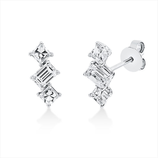 Ohrstecker 18 kt WG, 2 Sm.schliff 0,38 ct, D-F-vvs, 4 Princ. 0,50 ct, TW-si