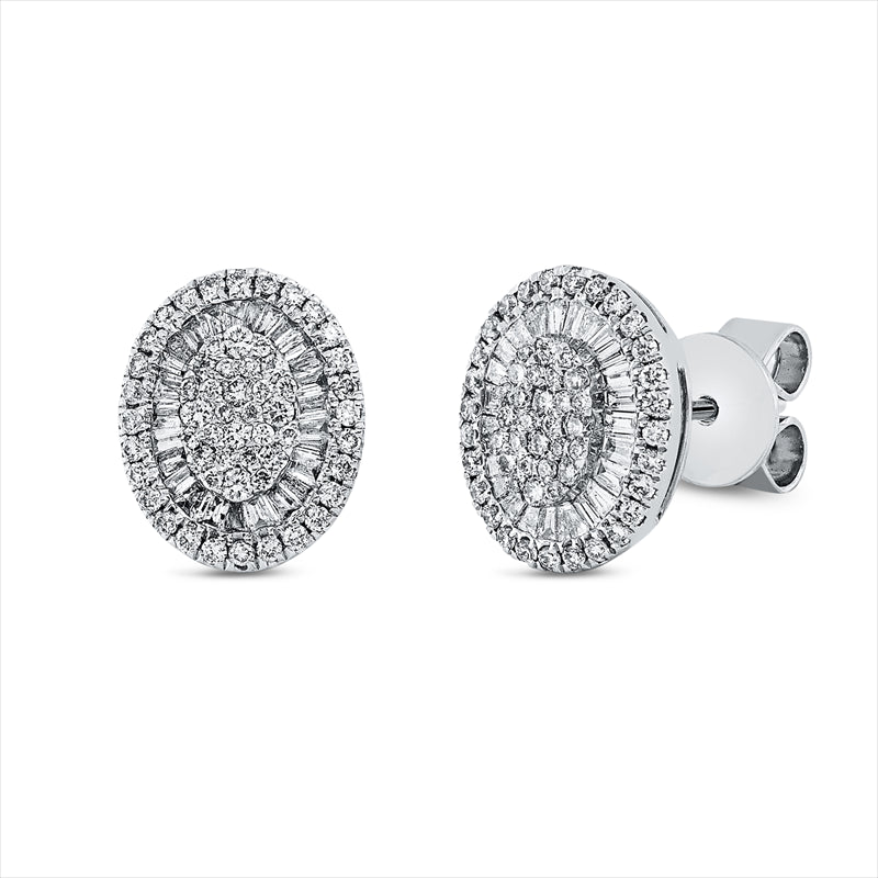 Ohrstecker 18 kt WG, 38 Trap. 0,16 ct, TW-vsi, 13 Bag. 0,06 ct, TW-vsi, 112 Brill. 0,37 ct, TW-si