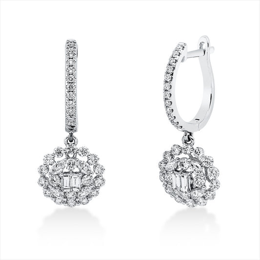 Ohrschmuck 18 kt WG, 8 Nav. 0,30 ct, TW-vsi, 4 Bag. 0,16 ct, TW-vsi, 60 Brill. 1,19 ct, TW-si