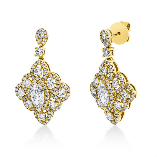 Ohrschmuck 18 kt GG, 2 Nav. 0,83 ct, TW-vsi, 208 Brill. 1,72 ct, TW-si