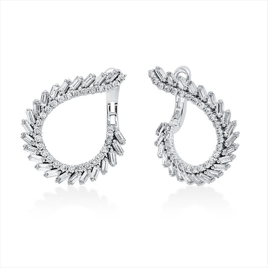 Creolen 18 kt WG, 46 Bag. 1,23 ct, F-vsi, 56 Brill. 0,59 ct, F-si