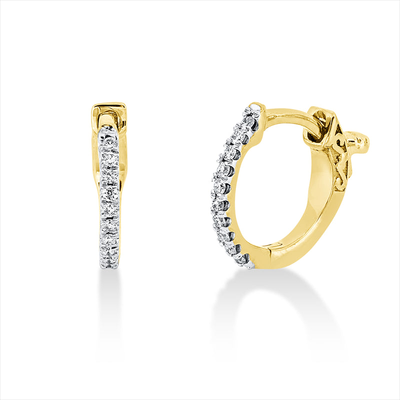 Creolen 18 kt GG, Fassung rhodiniert, 20 Brill. 0,10 ct, TW-si