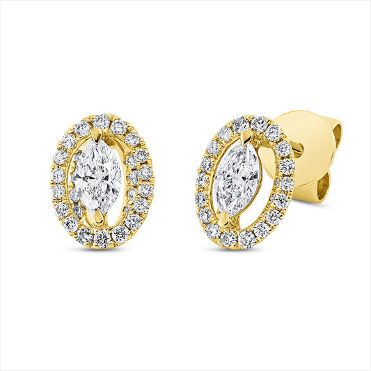 Ohrstecker 18 kt GG, 2 Nav. 0,23 ct, TW-si, 52 Brill. 0,15 ct, TW-si