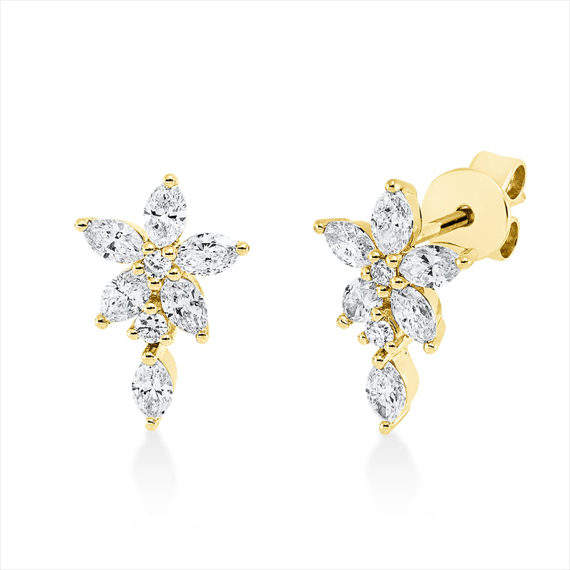 Ohrstecker 18 kt GG, 12 Nav. 0,62 ct, TW-si, 4 Brill. 0,05 ct, TW-si