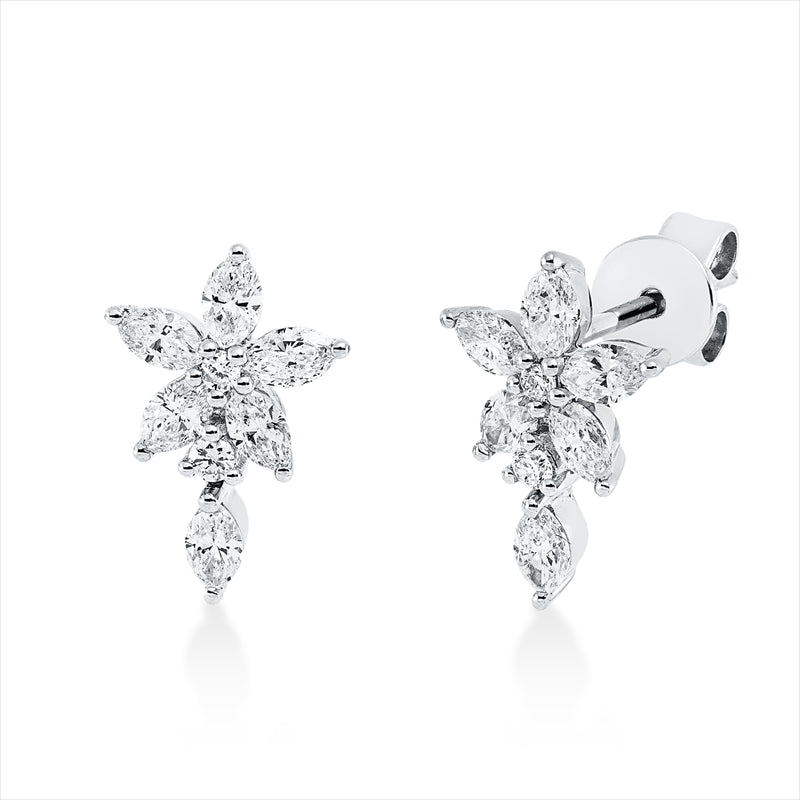 Ohrstecker 18 kt WG, 12 Nav. 0,60 ct, TW-si, 4 Brill. 0,05 ct, TW-si