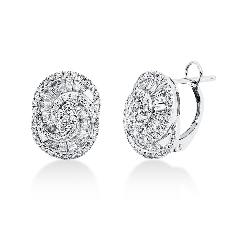 Creolen 18 kt WG, 43 Trap. 0,55 ct, TW-si, 96 Brill. 0,41 ct, TW-si