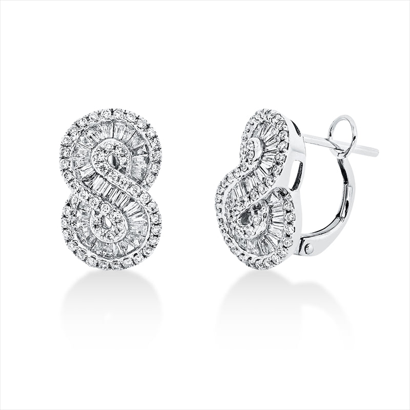 Creolen 18 kt WG, 59 Trap. 0,55 ct, TW-si, 100 Brill. 0,36 ct, TW-si