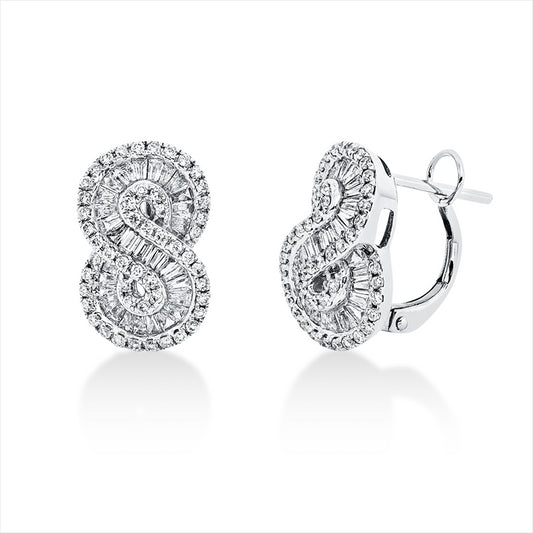 Creolen 18 kt WG, 59 Trap. 0,55 ct, TW-si, 100 Brill. 0,36 ct, TW-si