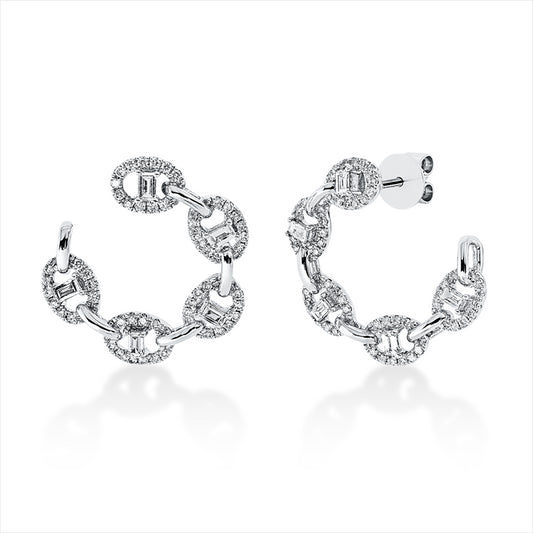 Creolen 18 kt WG, 10 Bag. 0,23 ct, TW-si, 104 Brill. 0,27 ct, TW-si