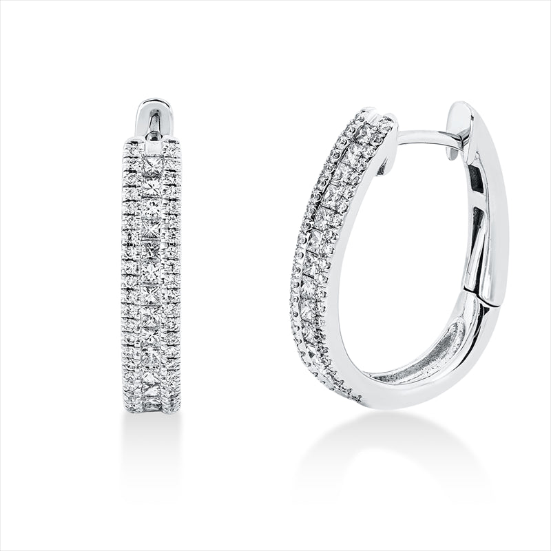 Creolen 18 kt WG, 28 Princ. 0,52 ct, TW-si, 88 Brill. 0,24 ct, TW-si