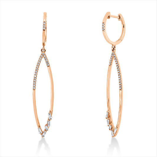 Creolen 18 kt RG, 10 Trap. 0,19 ct, TW-si, 48 Brill. 0,14 ct, TW-si