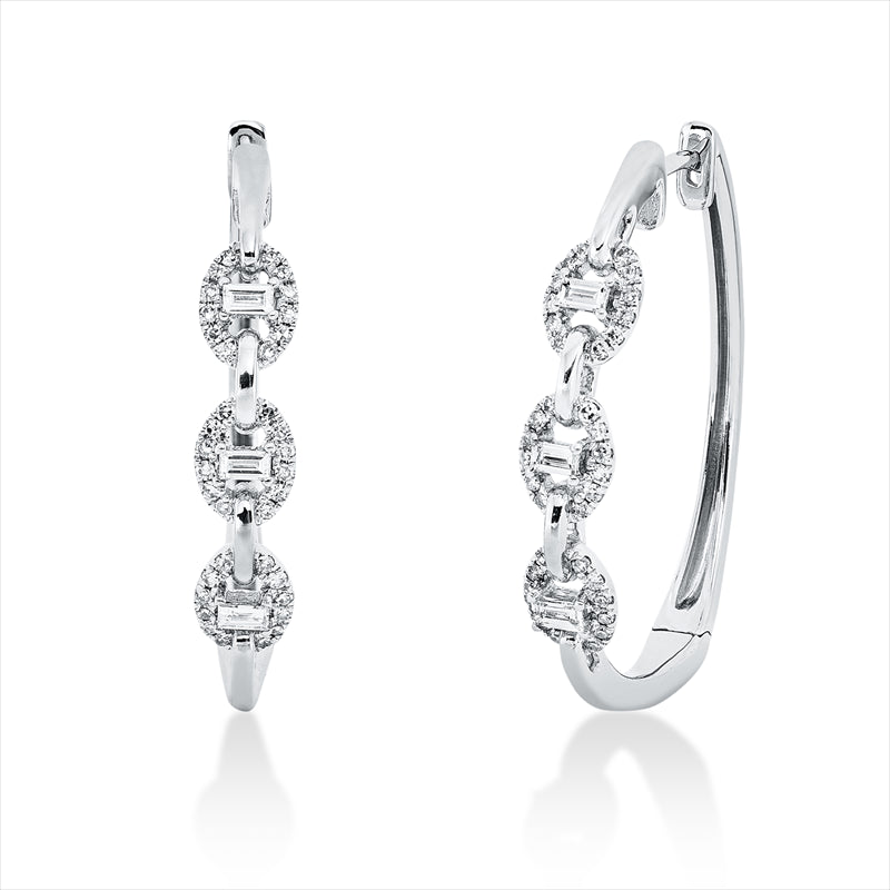 Creolen 14 kt WG, 6 Bag. 0,15 ct, TW-si, 72 Dia. 0,20 ct, W-si