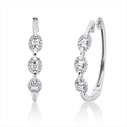 Creolen 14 kt WG, 6 Bag. 0,15 ct, TW-si, 72 Dia. 0,20 ct, W-si