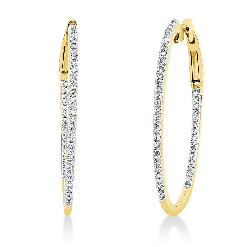 Creolen 14 kt GG, Fassung rhodiniert, 98 Dia. 0,27 ct, W-si