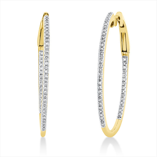 Creolen 14 kt GG, Fassung rhodiniert, 98 Dia. 0,27 ct, W-si