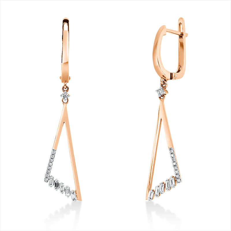 Ohrschmuck 14 kt RG, Fassung rhodiniert, 10 Bag. 0,24 ct, TW-si, 18 Brill. 0,08 ct, TW-si