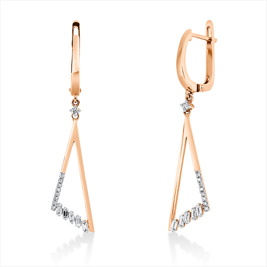 Ohrschmuck 14 kt RG, Fassung rhodiniert, 10 Bag. 0,24 ct, TW-si, 18 Brill. 0,08 ct, TW-si