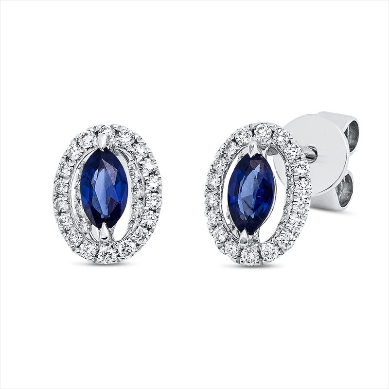 Ohrstecker 18 kt WG, 52 Brill. 0,15 ct, TW-si, 2 Saphire 0,30 ct blau