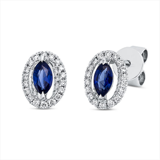 Ohrstecker 18 kt WG, 52 Brill. 0,15 ct, TW-si, 2 Saphire 0,30 ct blau