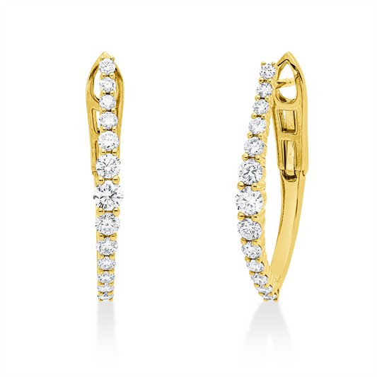 Creolen 18 kt GG, 2 Brill. 0,22 ct, TW-si, 24 Brill. 0,79 ct, TW-si