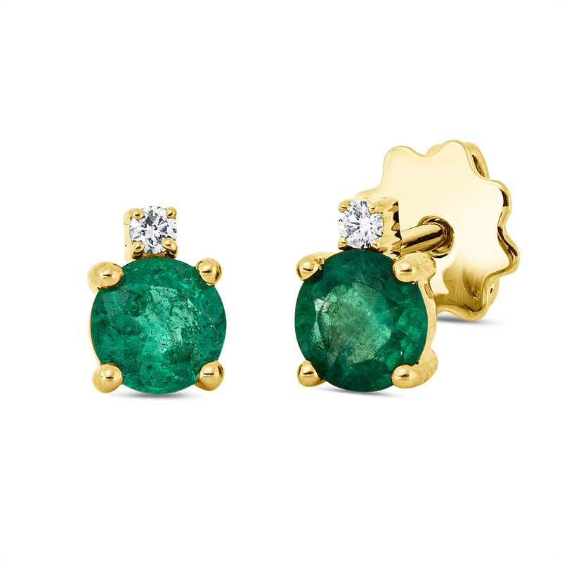 Ohrstecker 18 kt GG, 2 Brill. 0,04 ct, TW-si, 2 Smaragde 0,74 ct grün